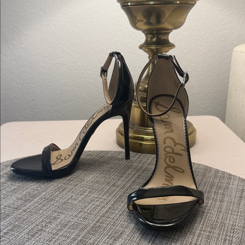 Sam Edelman Ariella Black Patent Ankle-Strap Stiletto Sandals